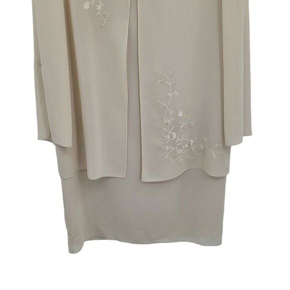 Vtg Draper's & Damon's Dress Formal Modest Caped Shift Embroidered Cream Sz MP - Picture 7 of 9